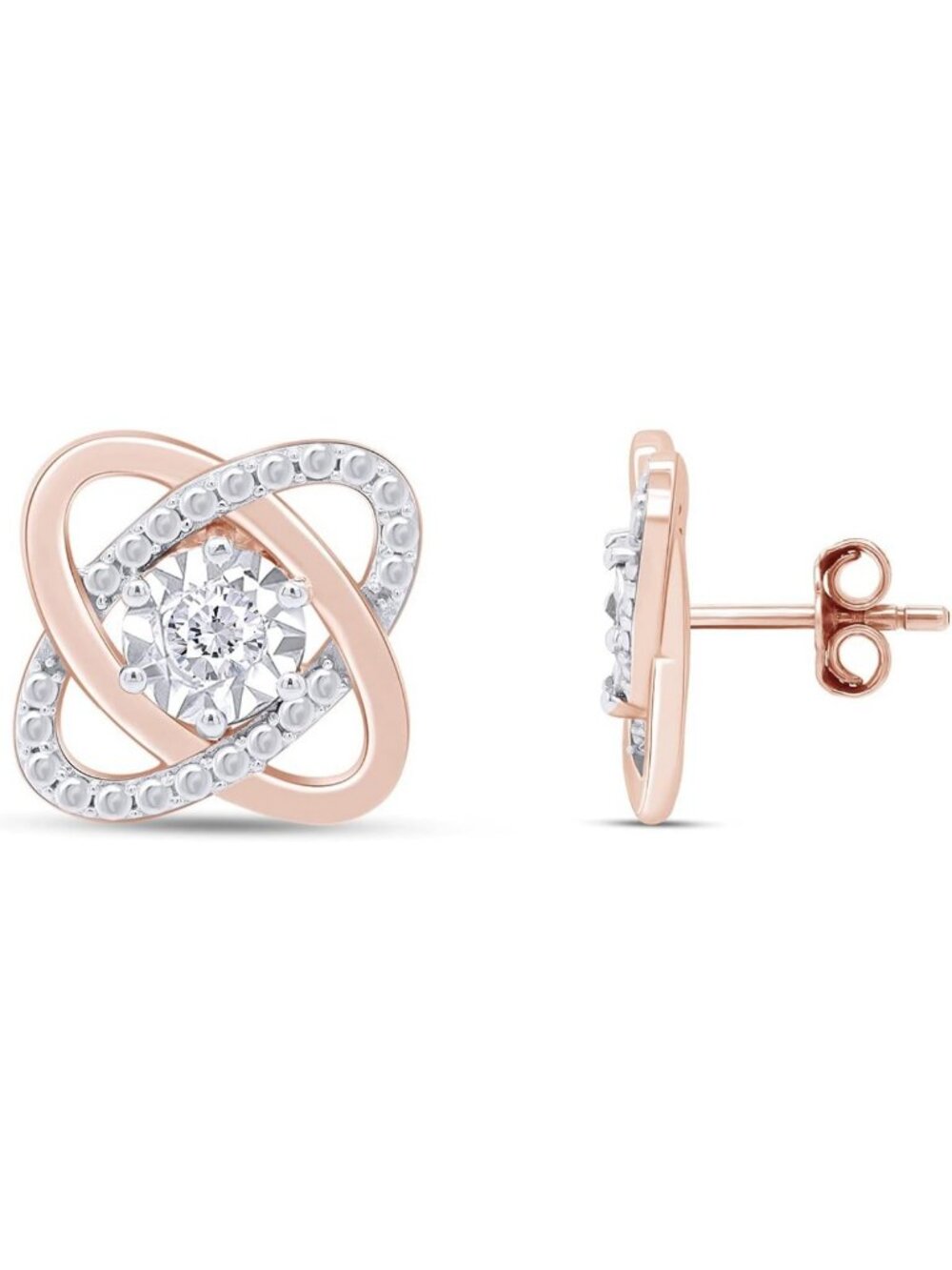 Elegant Love Knot Stud Earrings - Round White Natural Diamonds, Perfect Gift for